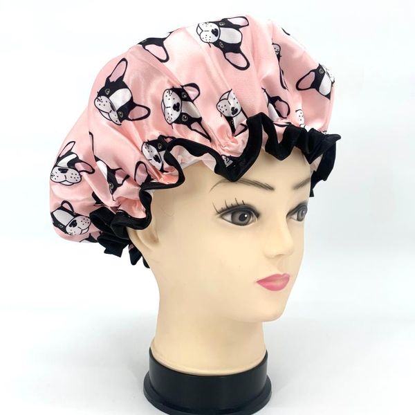 

beanie/skull caps digital printed polyester satin fabric double layer dogs shower 1 size fit all, Blue;gray