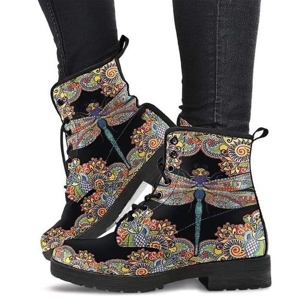 

boots handmade shoes, dragonfly henna, handcrafted boots, womens leather vegan fashion hippie, Black