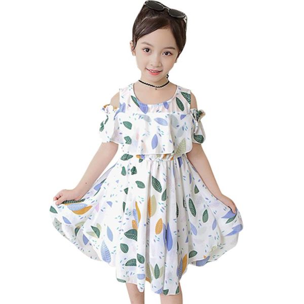 

girl's dresses for girls leaf pattern dress kids girl summer child casual style children's costumes 6 8 10 12 14, Red;yellow
