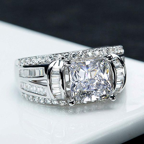 

wedding rings huitan princess cut cubic zirconia crystal ring for women engagement full bling iced out gift fashion jewelry, Slivery;golden