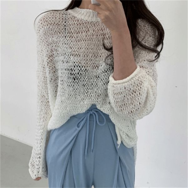 

women's sweaters thin oversize loose sunscreen all match knitwear solid chic light summer brief knitted oz99, White;black