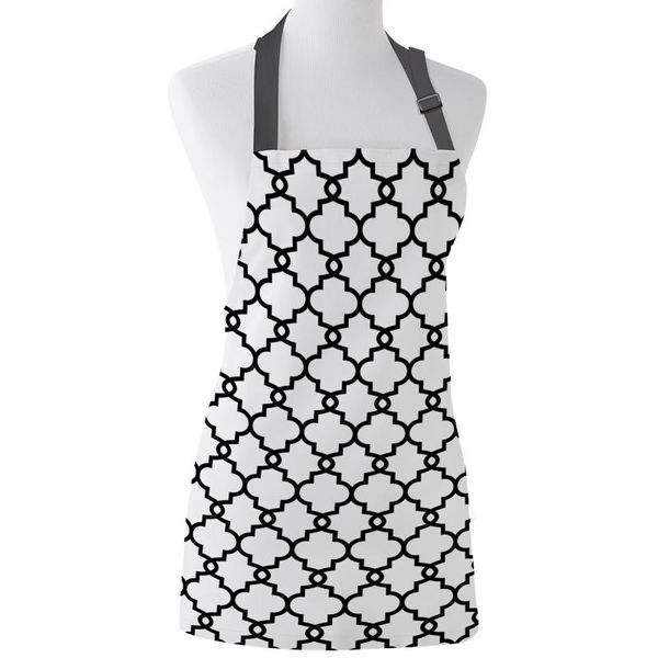 

classic moroccan geometric checks white kitchen aprons bbq bib apron for cooking baking restaurant pinafore home christmas decor
