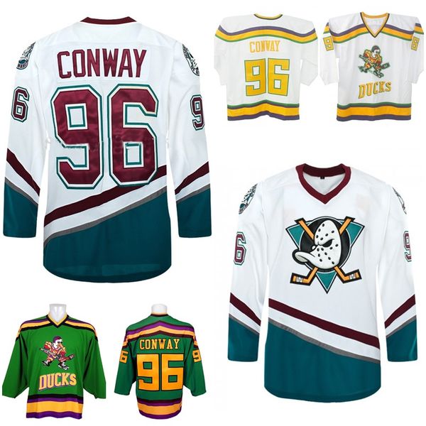 

2016 new mens 96 conway mighty anaheim ducks shirts white green yellow ice hockey jersey custom stitched, Black;red