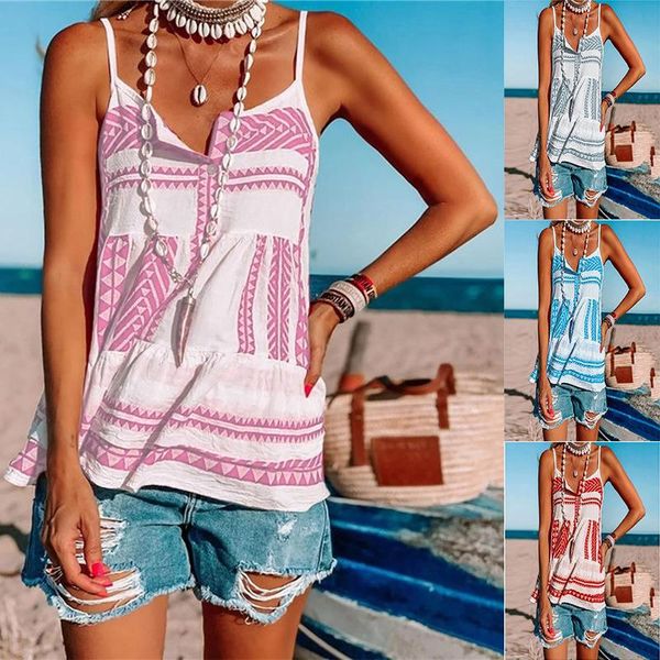 

women's t-shirt printed chiffon beach stripe suspender, White