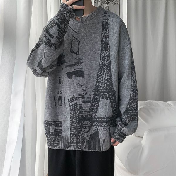 

new preto/branco/cinza outono inverno moda impresso de malha camisolas roupas masculinas 2021 o-pescoo solto pullovers casuais plus size 5xl, White;black