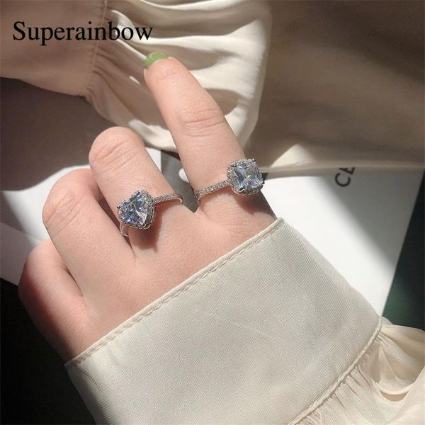 

cluster rings superainbow luxury real 925 sterling silver heart princess wedding ring for women engagement band lovers jewelry zircon sr-r15, Golden;silver