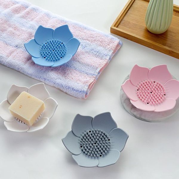

1pcs silicone box soap box lotus shape holder soap dishes bathroom accessories