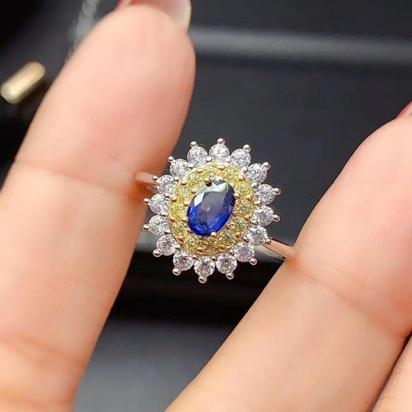 

cluster rings the wedding gift natural and real sapphire 925 sterling silver fine jewelry, Golden;silver