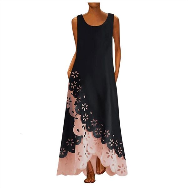 

harajuku sleeveless print round neck womens dresses long maxi bohemia beach shirt ropa mujer vetements, Black;gray