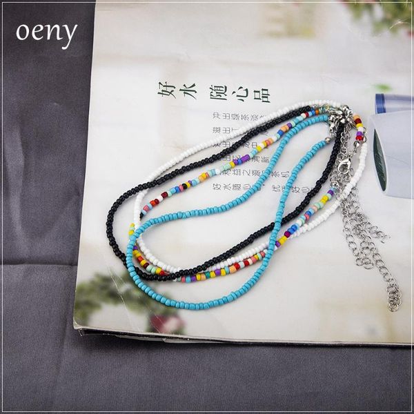 

pendant necklaces oeny rice bead necklace bohemian clavicle chain female colored millet choker handmade, Silver