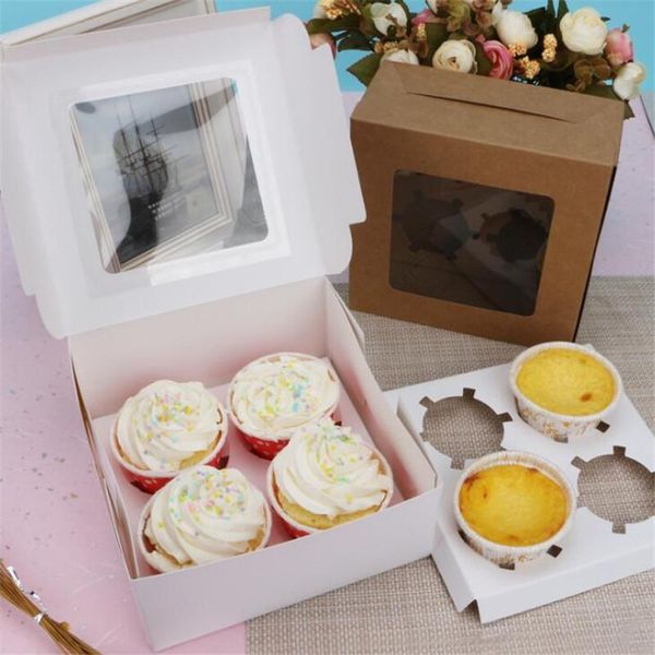 

gift wrap 10pcs/lot kraft paper cake box clear window wedding party favor boxes cupcake baking cookie package birthday