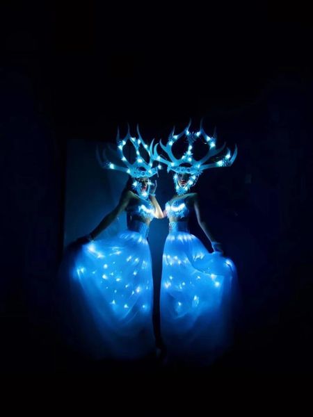 

party decoration lumious stage dance wear led light glowing white snow queen bar showcase dress tour ds costume rave