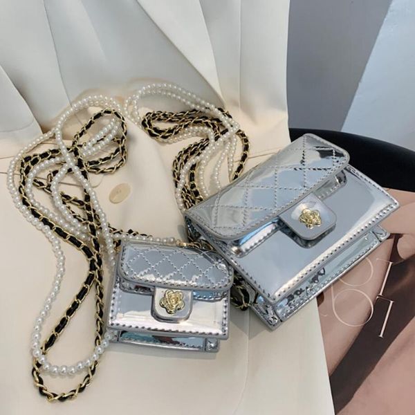 

evening bags lattice mini square crossbody bag 2021 patent leather women's designer handbag pearl chain shoulder messenger purses