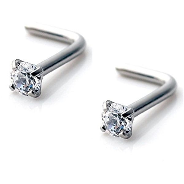 

100pcs/lot (20 gauge) 316l stainless steel micro nose ring hoop stud l-shaped piercing body jewelry, Silver