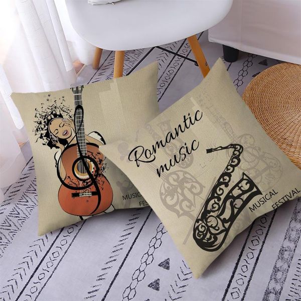 

cushion/decorative pillow white throw cases violin guitar musical notes home sofa decoration linen cushion cover decorative pillowcases almo