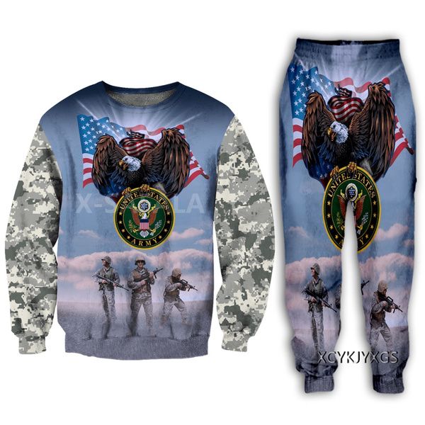

men and women 3d printed us army camo casual clothing fashion sweatshirt and trousers exercise suit a182, Black