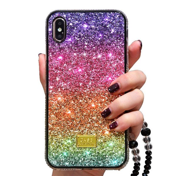 Custodie per telefoni con diamanti per iPhone 12 Pro Max 11 X Xs Xr 7/8 Plus Cover posteriore protettiva con glitter Bling sfumato