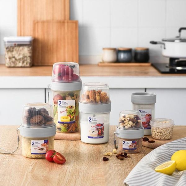 

storage bottles & jars sealed box double-layer transparent fruit cup milk leak-proof can tableware kitchen cuisine container