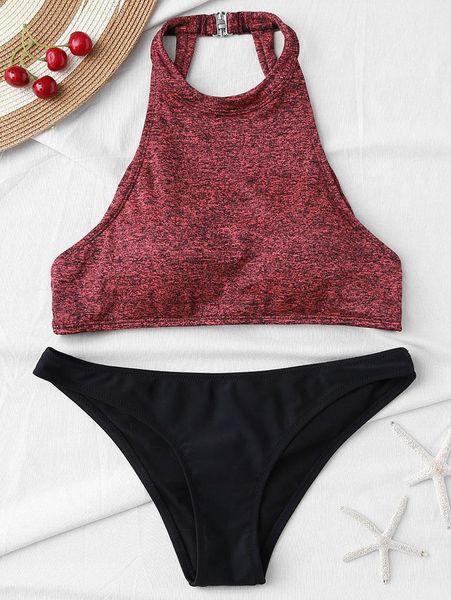 

one-piece suits 2021 halter neck tankini women bikini set swimwear bathing yoga bra swimsuit coffee grey burgandy