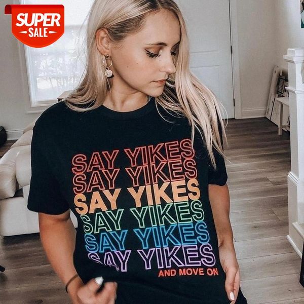 

sunfiz yf say yikes and move on black short sleeve t-shirt, funny graphic tee, colorful bright rainbow t-shirt #pu5w, White