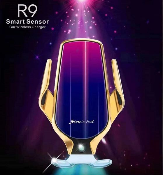 

r9 wireless charger glow automatic 10w car chargers for iphone 12 11 xiaomi 10 samsung android flash light car fast charging holder stand