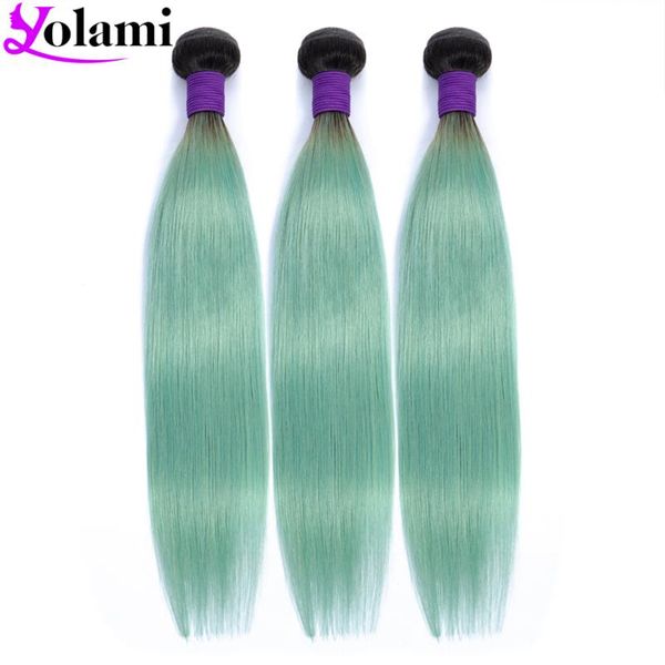 

human hair bulks yolami ombre brazilian straight 3 bundles dark root 1b light green pre colored non remy, Black