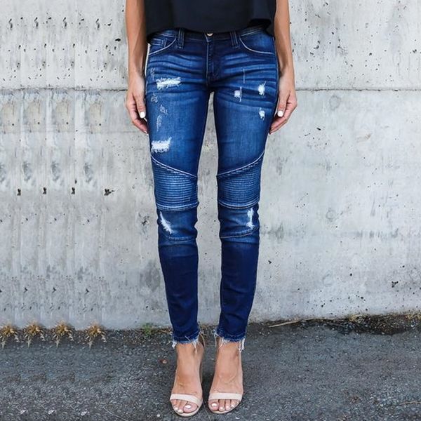 

classic biker woman jeans 2021 push up ripped jeans for women street fashion pants black moto femme pantalon vaqueros mujer blue 210302