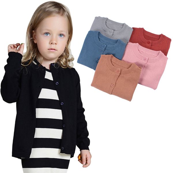 Schule Frühling Herbst Kinder Baby Baumwolle Stricken Pullover Candy Farbe Strickjacke Einfarbig Strickjacke Kinder Pullover 1-7Y 210308