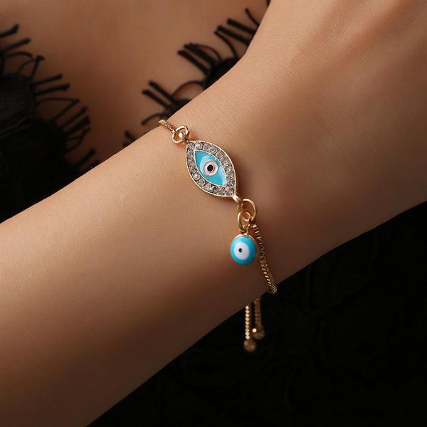 

charm bracelets trendy devil demon eye shaped for women adjustable chain wrist accessories blue series wholesale lots&bulk jewelry, Golden;silver