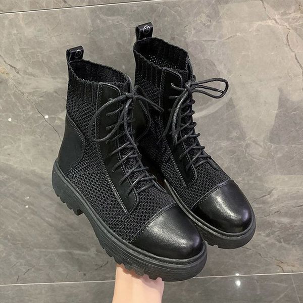 

2021 women mesh ankle autumn winter thick girls short boots ladies shoes lace up woman casual fashion shoe new jjn2 tyiu, Black