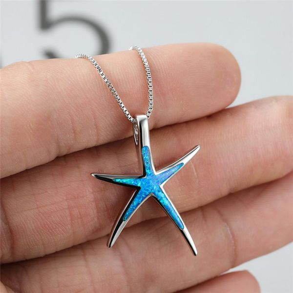 

pendant necklaces boho blue white green opal chain necklace cute female starfish vintage silver color wedding for women