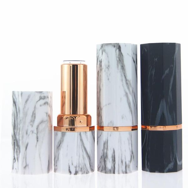

storage bottles & jars 12.1mm cosmetic empty whie/black marble plastic makeup lip container rouge package diy lipstick refillable tube