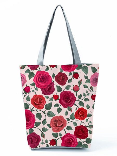 

evening bags romantic red rose printed handbags bright color reusable large women's bag high capacity polyester harajuku eco totes