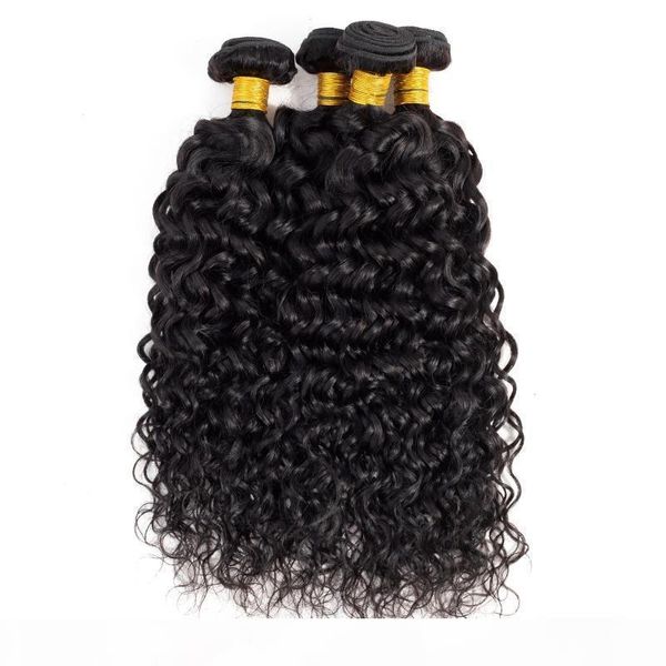 

brazilian human hair 3 bundles with lace closure 4x4 water wave bundles with 4x4 closure middle three part wet and wavy hair extensions, Black;brown