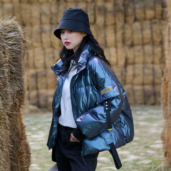 

women's down & parkas bread jacket short cotton padded korean loose winter coat 2021 fashion zippers female long sleeve shinny blusas, Black