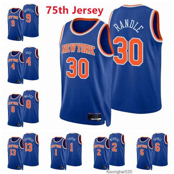 

2022 printed new yorkknicksmen julius randle derrick rose kemba walker evan fournier rj barrett miles mcbride sims 2021/22 75th diamond blue, Black