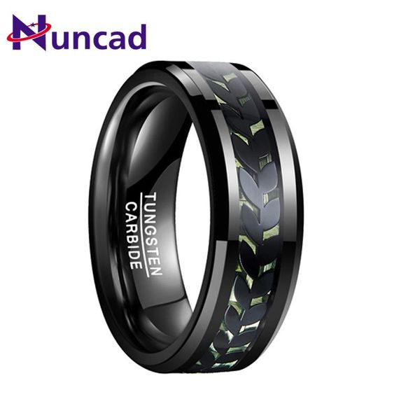 

wedding rings nuncad men's ring 8mm tungsten carbide black leaves green carbon fiber steel polished finish size 7 to 12, Slivery;golden