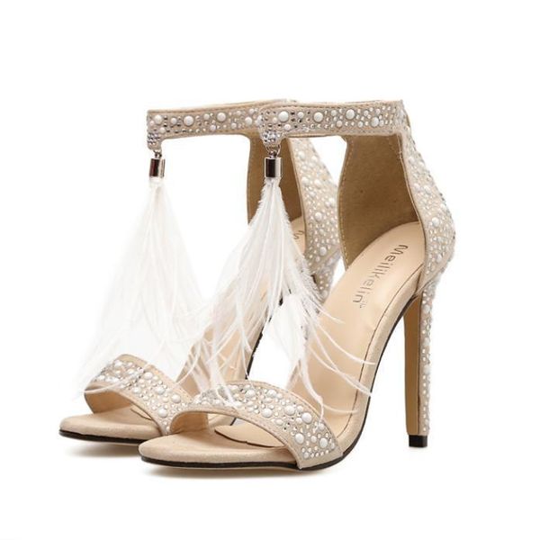 

sandals fine heel high-heeled shoes girls air toe rhinestone, Black