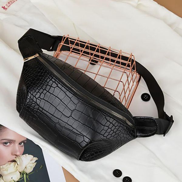 

2021 retro candy color crocodile pattern waist bag fashion chain banana new brand belt bag women waist pack pu leather chest