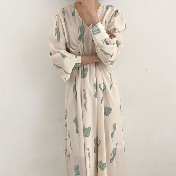 

2021 new elegant print spring women female chiffon vestidos jamq, Black;gray
