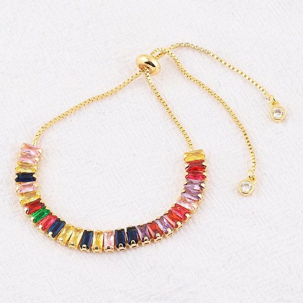 

charm bracelets colorful rainbow zircon bracelet for women adjustable initial tennis femme snake chain jewelry christmas gifts, Golden;silver