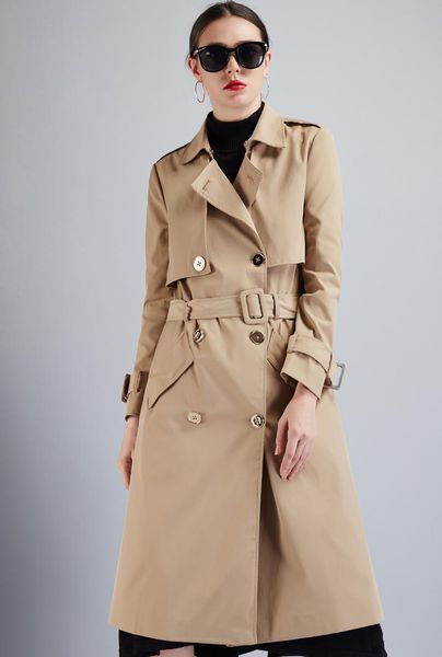 

women's trench coats 2021 minimalism spring autumn coat causal lapel overcoat female solid double-breasted windbreaker b595, Tan;black