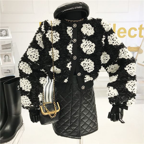 

retro-3-dimensional flower lace short female coat versatile cardigan temperament xvf9, Black;brown
