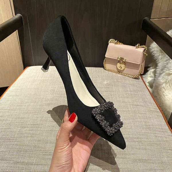 

women's sandals a618-33 french black small high 2022 spring and autumn women's thin heels net red work drs single shoes