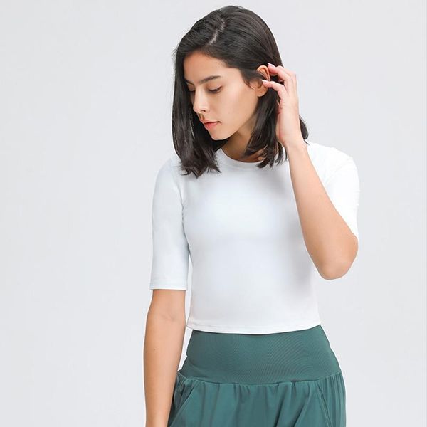 

yoga outfit fashion style sports fitness sleeves women gym short round neck t-shirt solid sport off-waist casual blouses cool quick dry