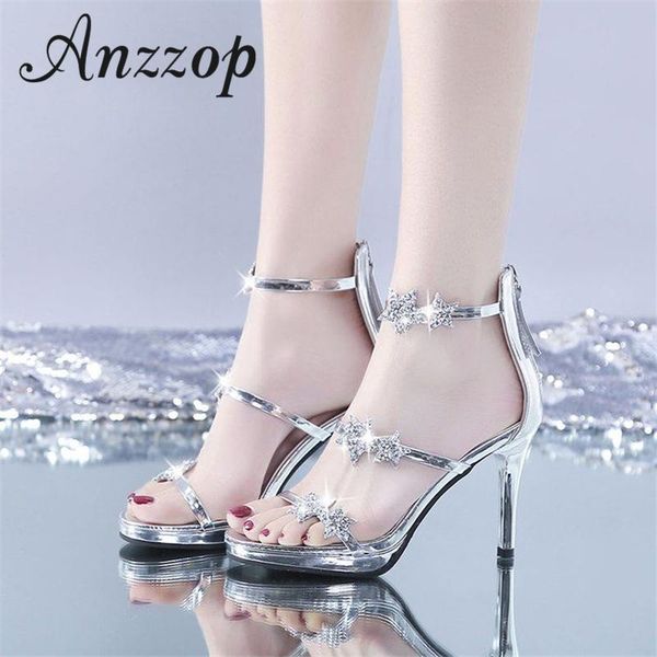 

dress shoes luxury women's with 2021 summer stars sequins design word star network red catwalk fashion trend high heel, Black