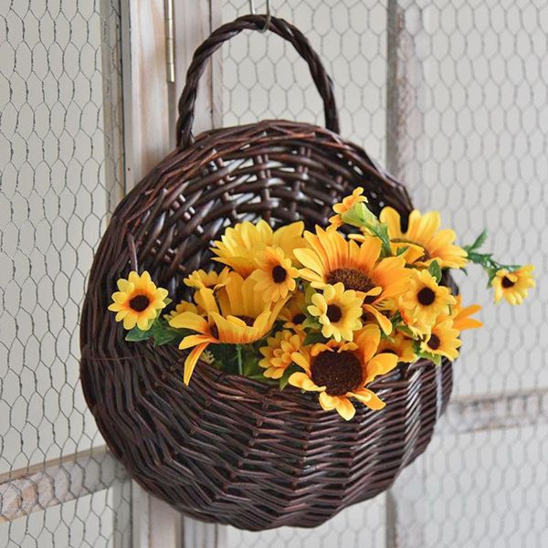 

planters & pots handmade rattan hanging flower pot balcony dried wicker basket living room hall terrace decoration