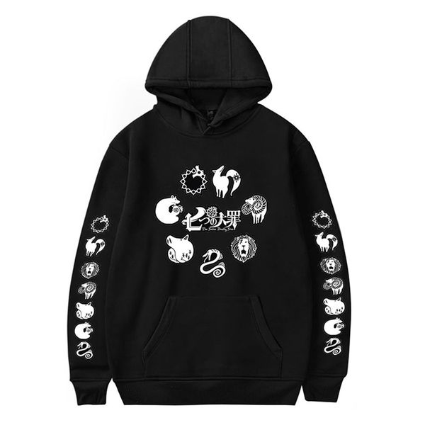 

japan anime seven deadly sins pattern hoodie men sweatshirt spring autumn harajuku hooded adventure manga men's women's clothes 22, Black