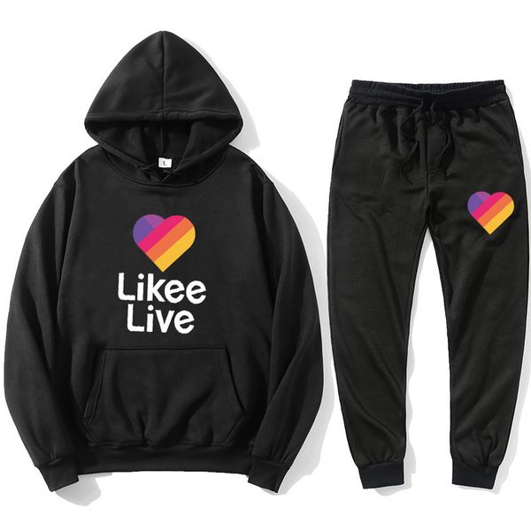 

2021 new likee video app hoodie sweatpants pullover hooded harajuku men's slim winter hip hop sportswear xsla, Black