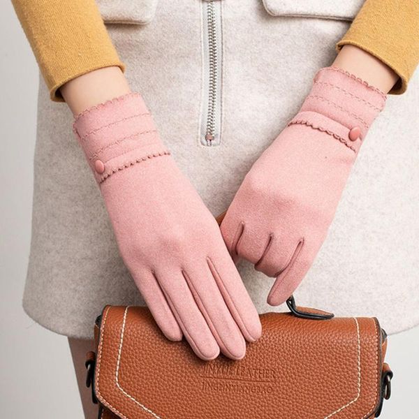 

five fingers gloves 1 pair beautiful autumn&winter warm catch velvet wool touch screen women outdoor sports, Blue;gray